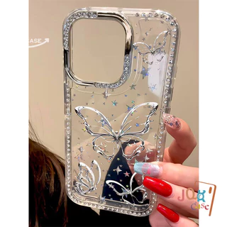 เคสผีเสื้อโลหะคริสตัลวิบวับสไตล์เกาหลี สำหรับ iPhone 14 Plus 15 Pro 17 Pro Max 14 16 Plus 11 17 12 13 rhinestonecase