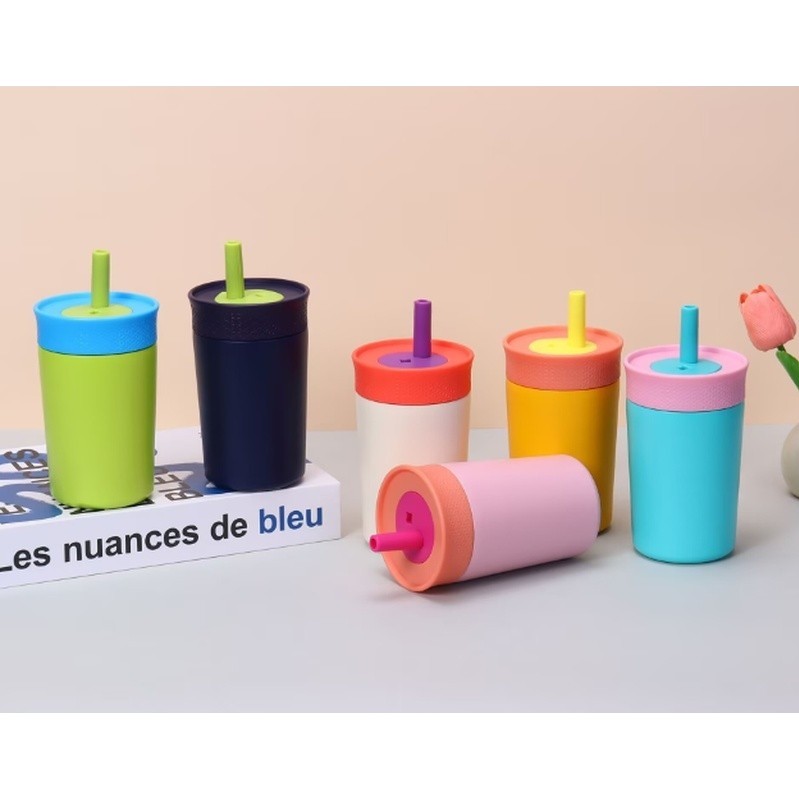 Owala Kids Insulation แก้วน้ําพลาสติกปลอดสาร BPA พร้อมหลอดยืดหยุ่นทนการรั่วไหล ทําความสะอาดง่าย ขวดน