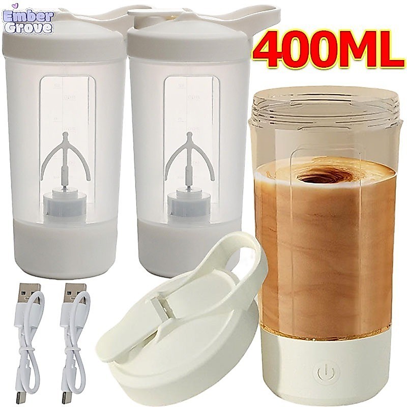 400ML แก้วคนเครื่องดื่มไฟฟ้าแบบพกพา / ขวดผสมเครื่องดื่มแบบชาร์จ USB / แก้วเชคสำหรับผงโปรตีน กาแฟ และนม