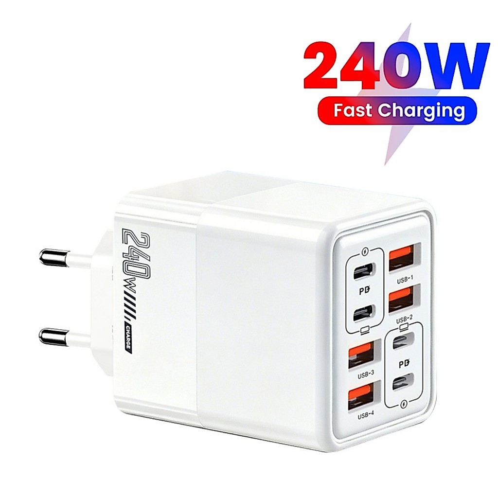240W 8 พอร์ต USB C Charger PD Fast Charging Charger Wall Adapter EU/US/UK Plug Quick Charge 3.0 หลายพอร์ตอะแดปเตอร์