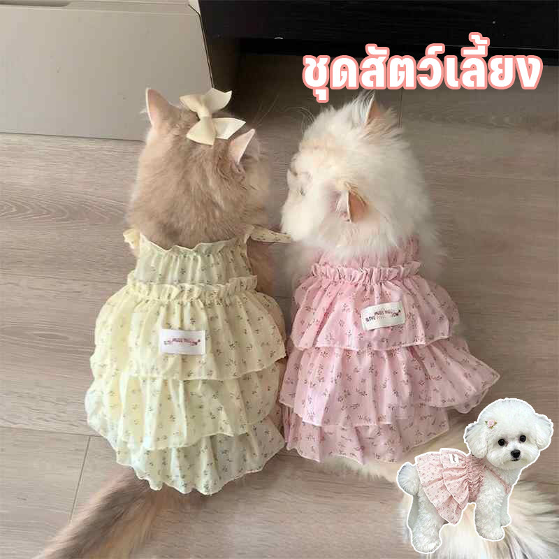 COD เสื้อผ้าสัตว์เลี้ยงฤดูร้อน ชุดแมวเจ้าหญิง กระโปรงเค้ก ผ้าชีฟอง เสื้อผ้าสัตว์เลี้ยงเย็น นุ่มสบาย ลายดอกไม้เล็กๆ