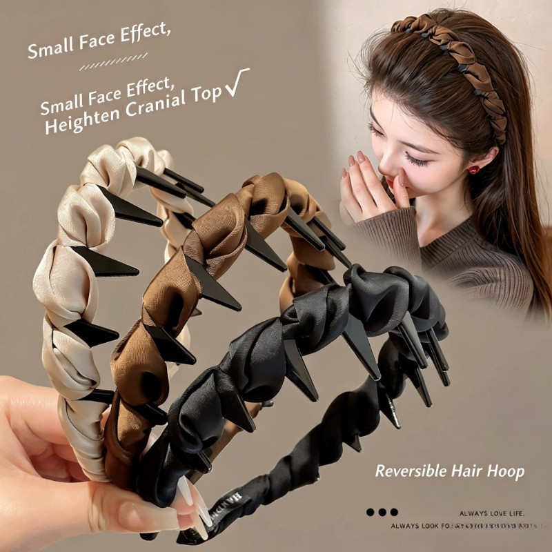 ผู้หญิงสูง Cranial Top ซาตินแถบคาดศีรษะลื่นการออกแบบฟันสําหรับทุกวันและล้างหน้า