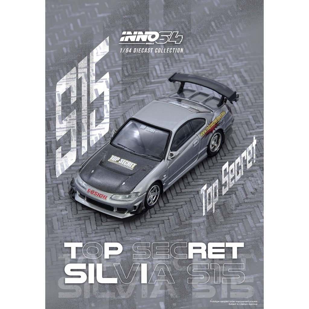 INNO64 1/64 Die-cast TOP SECRET SILVIA (S15) Silver IN64-S15TS-SIL
