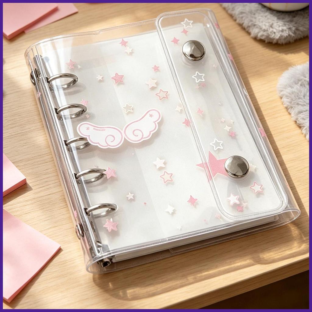 M5 Binder 6 หลุม M5 น่ารักโปร่งใส Binder โรงเรียนหมายเหตุอุปกรณ์สําหรับ Journal Planner ทุกวันรายสัป