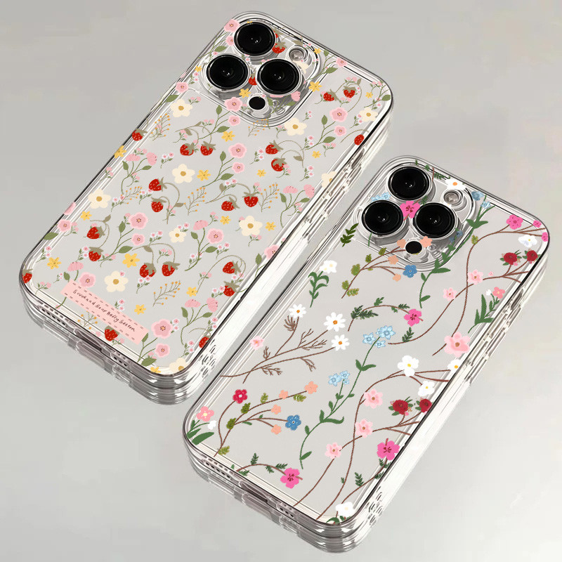Shell สําหรับ Xiaomi Redmi หมายเหตุ 15 14 13 Pro Plus Note15 Note14 4G 5G กรณีโปร่งใส TPU สตรอเบอร์รี่ Lily ดอกไม้หรูหรา Creative Simple Bumber INS กันกระแทกเลนส์ป้องกันเต็ม