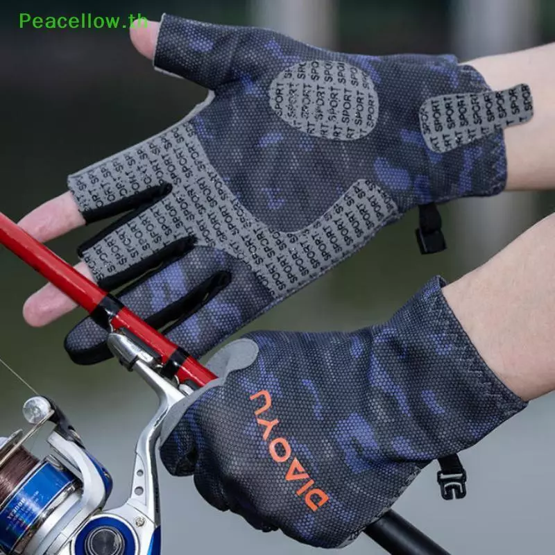 ถุงมือตกปลา Peacellow สําหรับผู้ชายทุกฤดูกาลถุงมือตัดสามนิ้วทนต่อการสึกหรอตกปลาทะเลกันลื่น Angling ถุงมือขี่จักรยาน TH