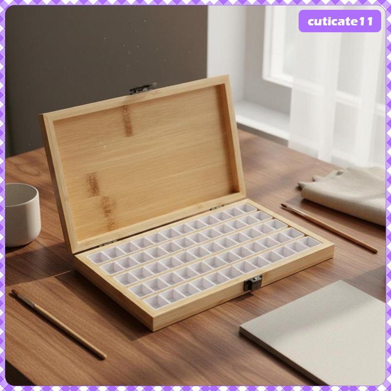 [Cuticate1] ไม้จานเพ้นท์เล็บ Secure Latch กล่องเก็บสีหลายช่องถาดเม็ดสีสําหรับวาดภาพสีน้ํา
