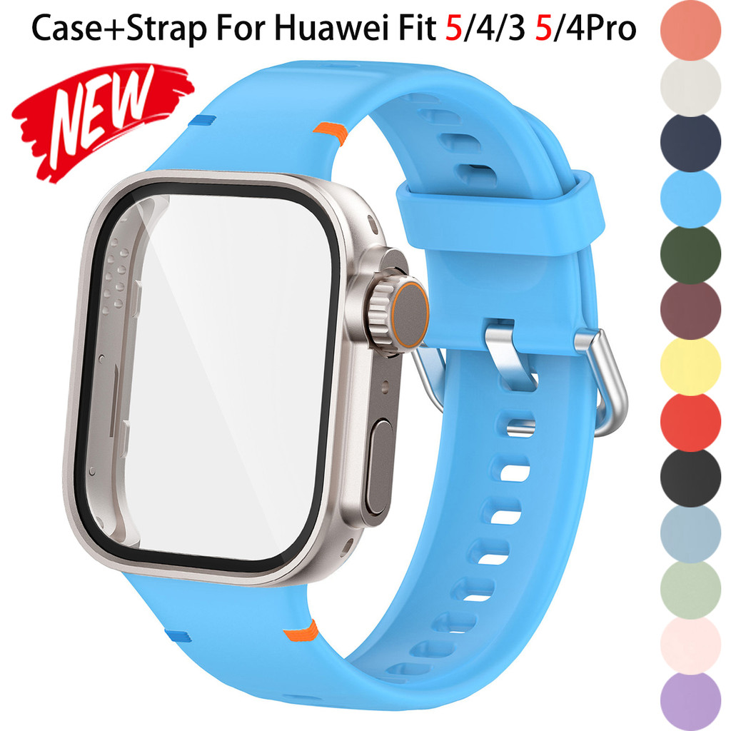ฟิล์มกระจกนิรภัย + สายซิลิโคนสําหรับ Huawei Watch Fit 5/5pro/4/4pro/3 Full Cover Sport Band