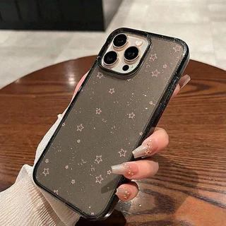 for เคส OPPO a38 a17k a3X a3s a57E a74 a5 a92 a55 a58 a16 a5s a76 a94 เคสโทรศัพท์ ทรงดำและใสแวววาว ลายดาวสีฟ้าและสีชมพู