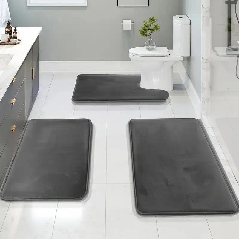 Three Piece Toilet, Bath Floor Mat, Shower Mat, Bath Absorbent Mat, Non Slip Carpet, Soft and Comfor