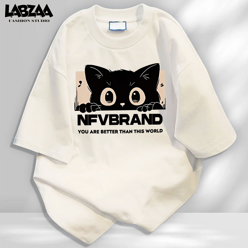 【จัดส่งจากกรุงเทพฯ】LABZAA✨ลวดลายแมวดำน่ารัก ใส่สบายไม่รัดตัว ระบายอากาศ โอเวอร์ไซซ์ YG438