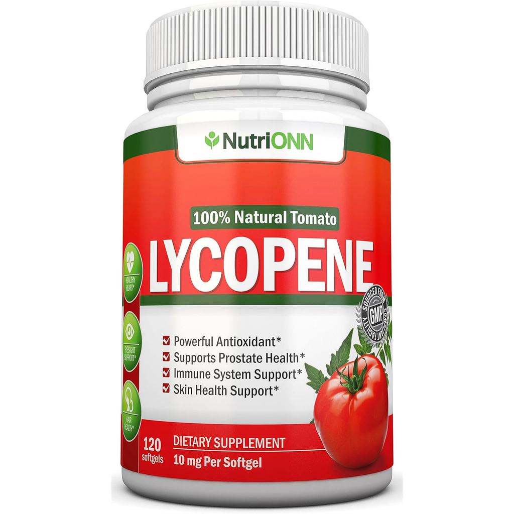 NutriONN Lycopene - 10MG - 120 ซอฟท์เจล - อุปทาน 3 เดือน - สารต้านอนุมูลอิสระคุณภาพระดับพรีเมียม - ม
