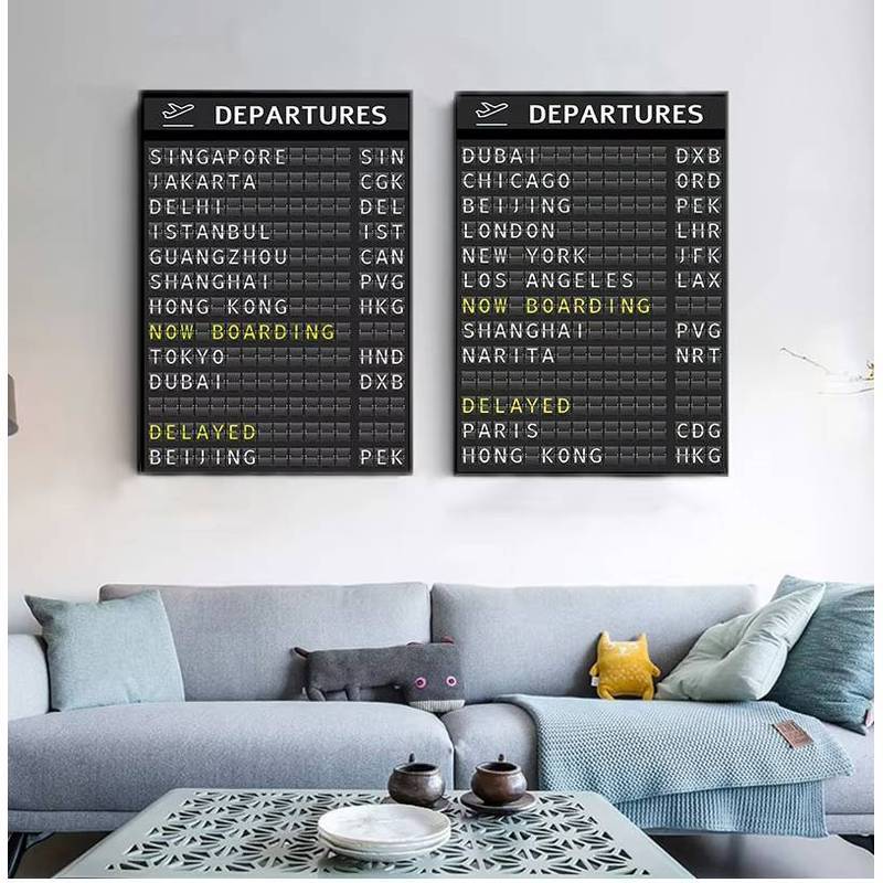 AIRPORT BOARD Destination Board Posters Travel Board Quote Art Canvas Painting Pictures Honeymoon Tr