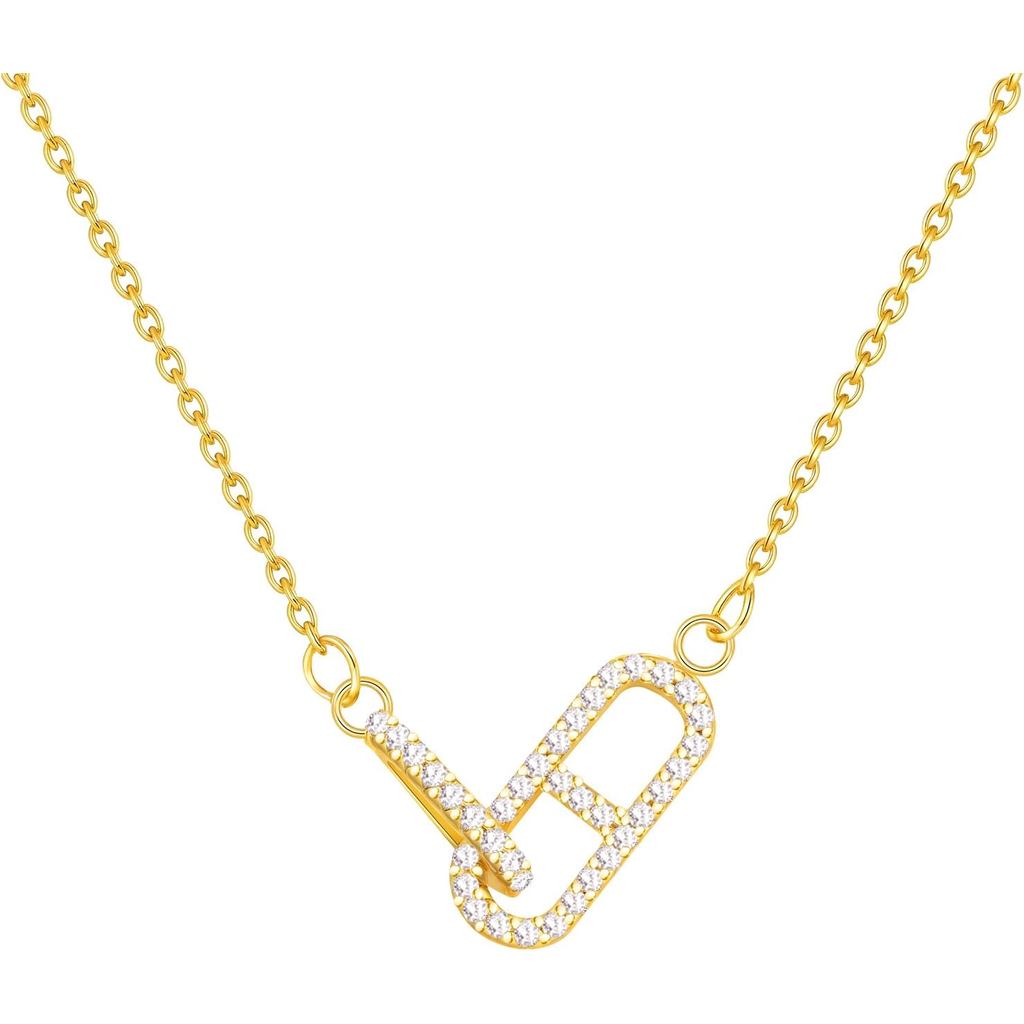 KSF Dainty Gold สร้อยคอผู้หญิง 18K Gold Plated Paperclip Cubic Zirconia สร้อยคอ Non Tarnish น่ารักเป