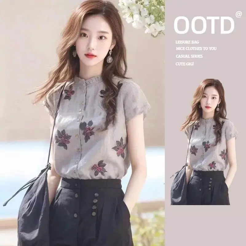 เสื้อแขนสั้นผู้หญิง ลายดอกไม้ คอกลม ทรงคาร์ดิแกน ลำลอง ดีไซน์ใหม่ ทันสมัย และใส่ได้หลายโอกาส