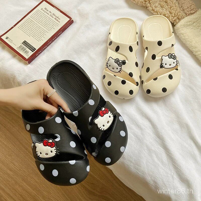 ZMPR น่ารัก kt Cat Polka Dot Baotou รองเท้าแตะผู้หญิงฤดูร้อนสวมใส่ด้านนอกหนา Soled Anti-Slip Casual Stepping on Shit Beach San