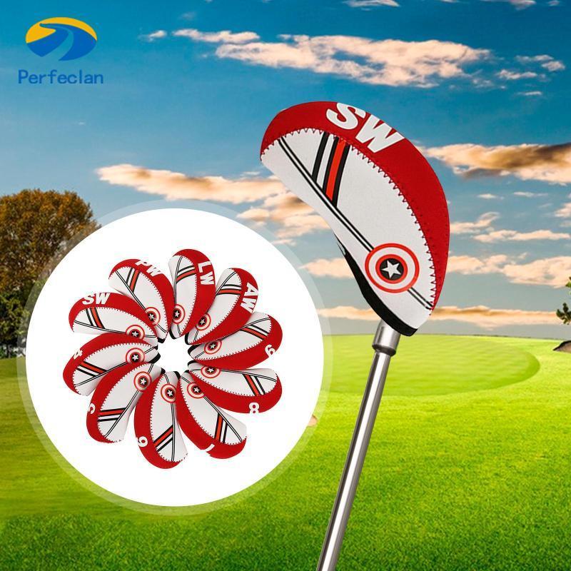 Perfeclan 10 ชิ้นกอล์ฟเหล็ก Headcover กอล์ฟคลับครอบคลุม 4,5,6,7,8,9,AW, PW, Lw, SW