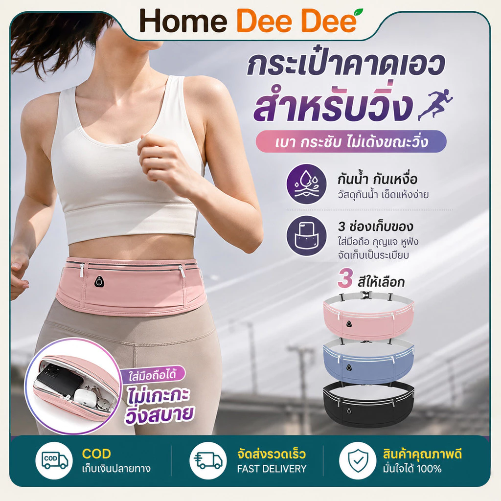 กระเป๋าออกกำลังกาย กระเป๋าคาดเอววิ่ง กันน้ำ ใส่มือถือได้ มีแถบสะท้อนแสง กระเป๋าออกกำลังกาย