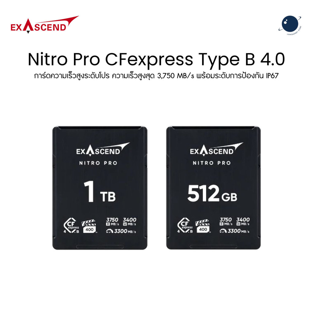 เมมโมรี่การ์ด Exascend Nitro Pro CFexpress Type B 4.0 VPG400 IP67 R3750/W3400 12K RAW ทนสุดขั้ว ประก