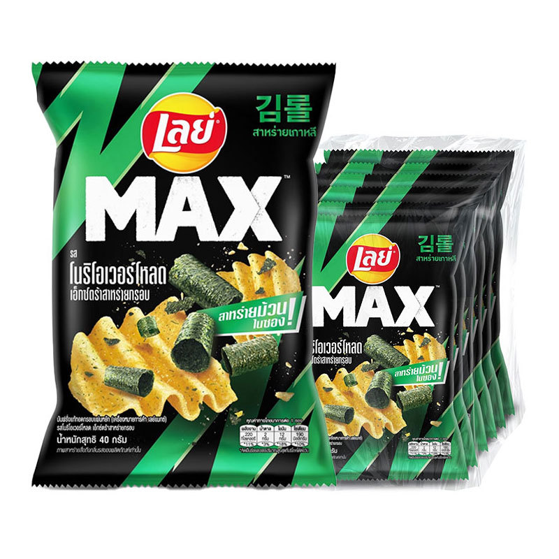 เลย์ แม็กซ์ มันฝรั่งทอดกรอบ รสโนริสาหร่ายกรอบ 40 ก. x 6 (LAYS Max Potato Chips Nori Crunchy 40 g x 6) โปโลแมน POLOMAN