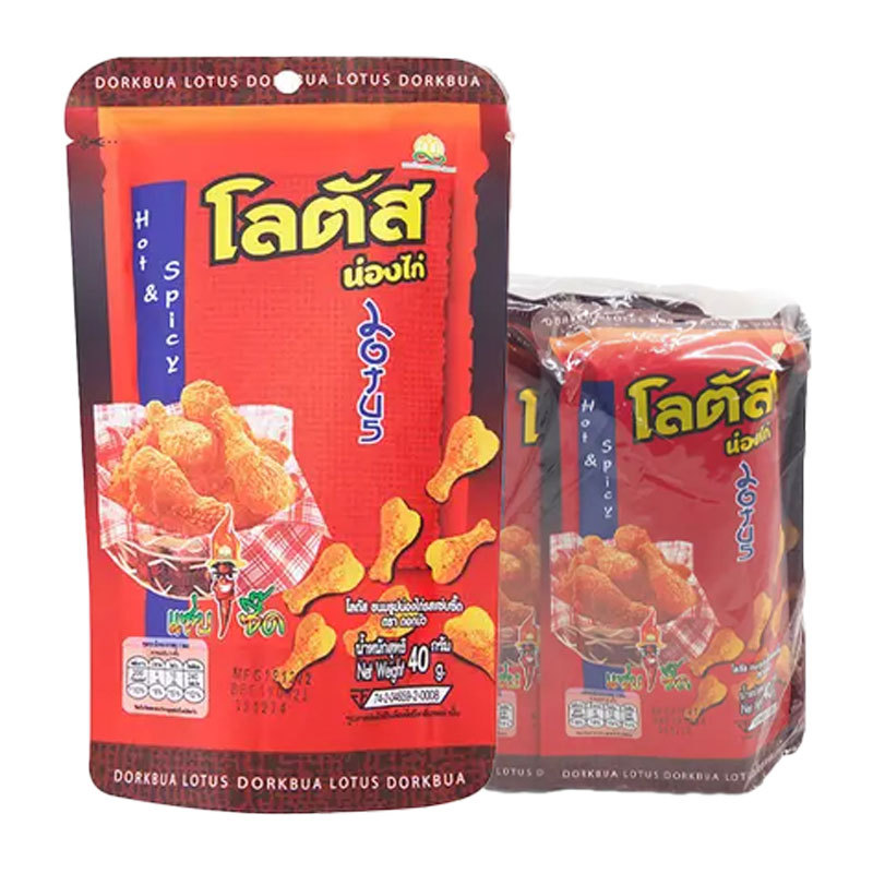 โลตัส ขนมน่องไก่ รสแซ่บซี๊ด 40 ก. x 4 (LOTUS Stick Biscuit Hot&Spicy 40 g x 4) โปโลแมน POLOMAN
