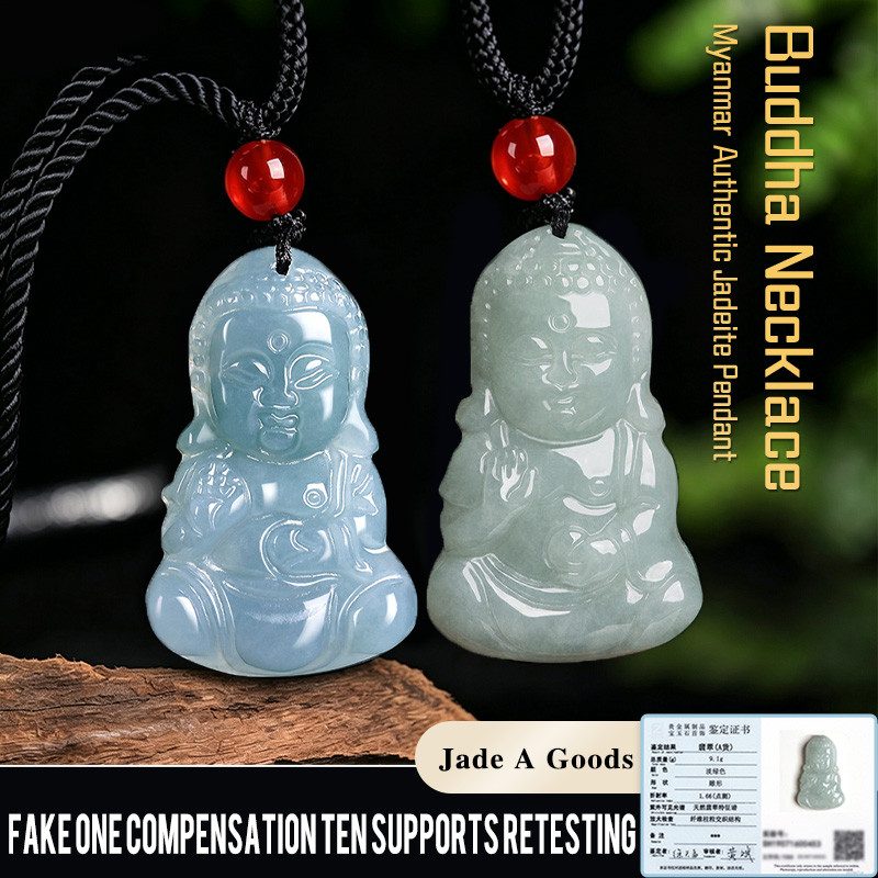 หยกสร้อยคอธรรมชาติเกรด A Myanmar ของแท้ Jadeite Baby Buddha จี้สร้อยคอ Feng Shui เครื่องประดับสําหรั