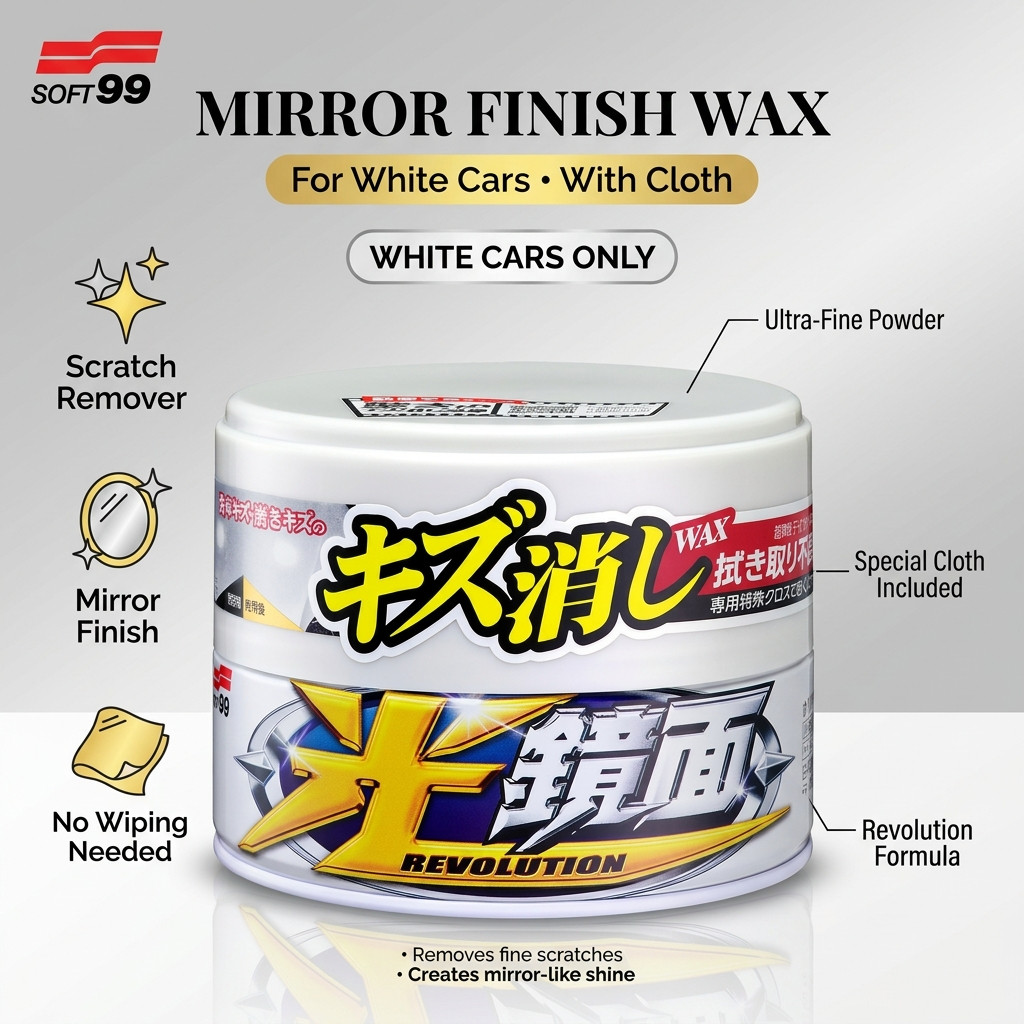 SOFT99 Wax WAX Glossy Mirror Wax for White Cars, for Automotive Paint Protection and Polishing Cloth