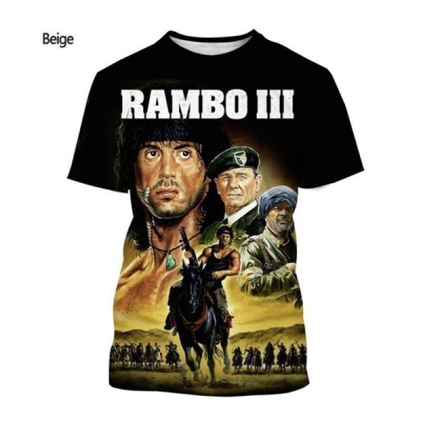 เสื้อยืดฟิล์มแอ็คชั่นวินเทจ | ดีไซน์ Rambo พิมพ์ลาย 3 มิติ | ใส่ลําลอง ไม่จํากัดเพศ | มีช่วงขยายขนาด