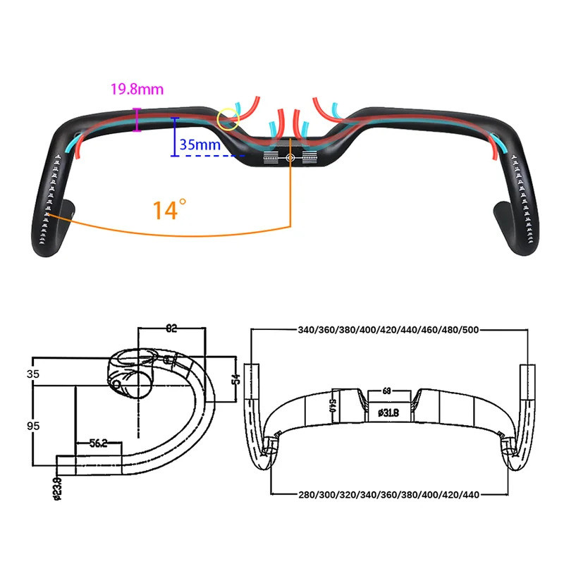 รับประกัน 3 ปี 2024 ใหม่กรวด 14 องศา Carbon fibre จักรยาน T1000 จักรยาน Handlebar Ultra Light 34 36 