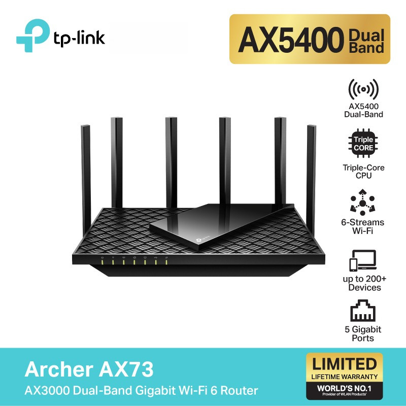 TP-Link Archer AX73 เราเตอร์ AX5400 Dual-Band Gigabit Wi-Fi 6 CPU Triple-Core 1.5 GHz 6 เสาสัญญาณ