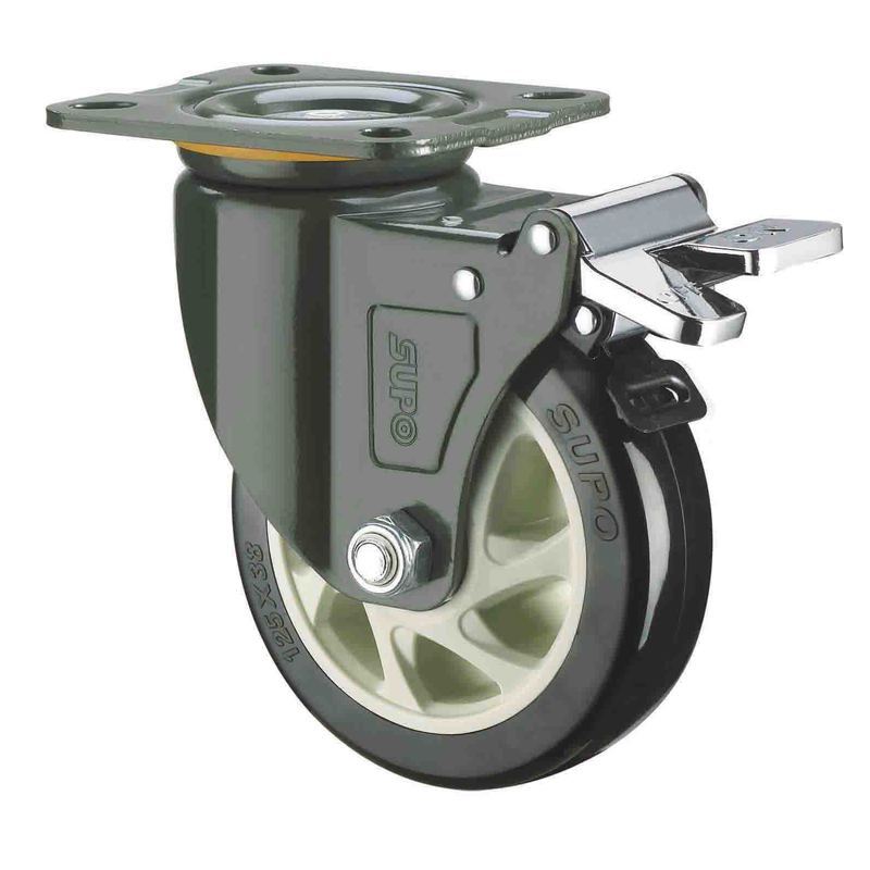 SUPO/Xiangrong Power 13 ซม.เบรคคู่ PU Polyurethane Universal Caster J05S-01A-100-202