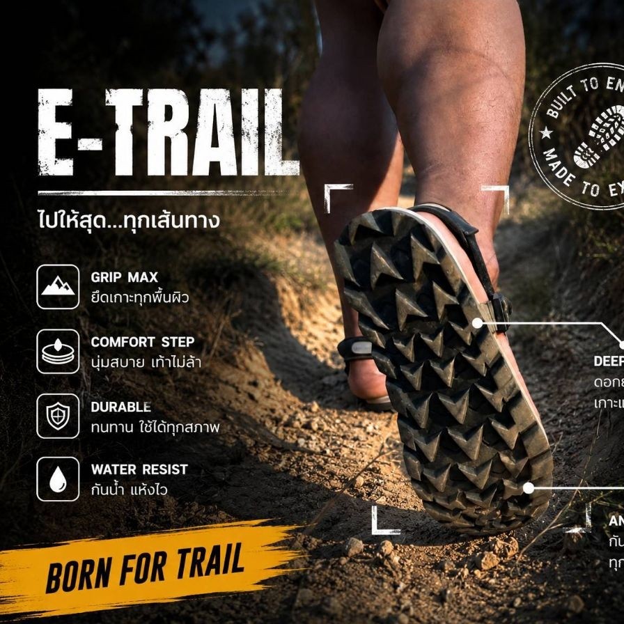 Elite รุ่น E-Trail [ พื้นดำ] รองเท้าแตะวิ่งเทรล เดินป่า กันลื่น ดอกยางเกาะพื้น น้ำหนักเบาพกพาสะดวก