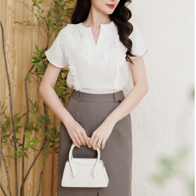 ORENDA MODA - เสื้อคอปกชายระบายตกแต่ง - A511