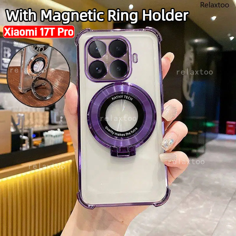 Xiaomi17T ชุบใสปลอกอ่อนสําหรับ Xiaomi 17T Pro 17TPro 17 T Xiaomi17TPro 5G แฟชั่นซิลิโคนโปร่งใส TPU พร้อมที่วางขาตั้งแม่เหล็กเคสโทรศัพท์กันกระแทกฝาหลัง