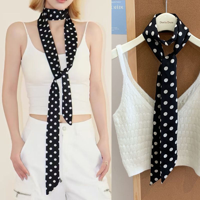 Ins สไตล์ 190 ซม.Pka Dot Slim ผ้าพันคอผ้าไหมแคบหรูหรา High-End คออุปกรณ์เสริมผ้าพันคอฤดูใบไม้ผลิฤดูร