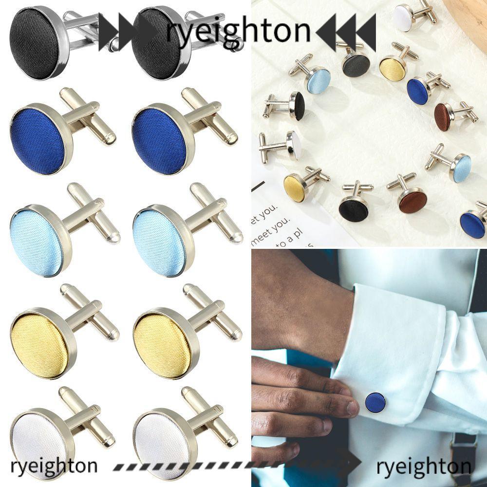 RYEIGHTON Mens Cufflinks อุปกรณ์เชิงพาณิชย์หรูหรางานแต่งงานรอบธรรมดาสีทึบเครื่องแต่งกาย