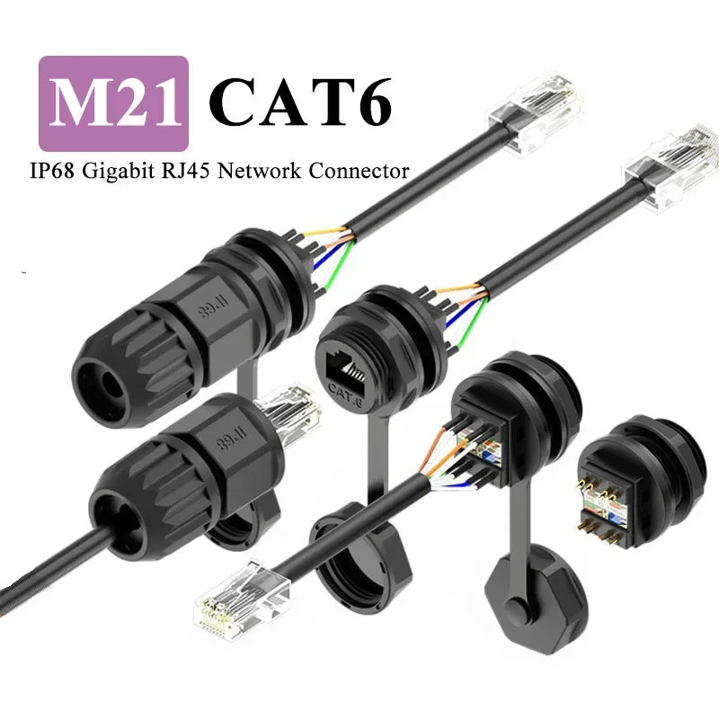 เชื่อม RJ45 กันน้ําเครือข่ายเชื่อมต่อ IP67 Gigabit CAT6 RJ45 การบินปลั๊กแผงซ็อกเก็ต M21 RJ45 Etherne