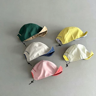 ย้อนกลับสีบล็อกจดหมายเด็กหมวกเบสบอลชายหญิง เชือกรูด นุ่มปีกบางระบายอากาศสไตล์เกาหลีฤดูร้อนอาทิตย์ปกป้องหมวกลําลอง