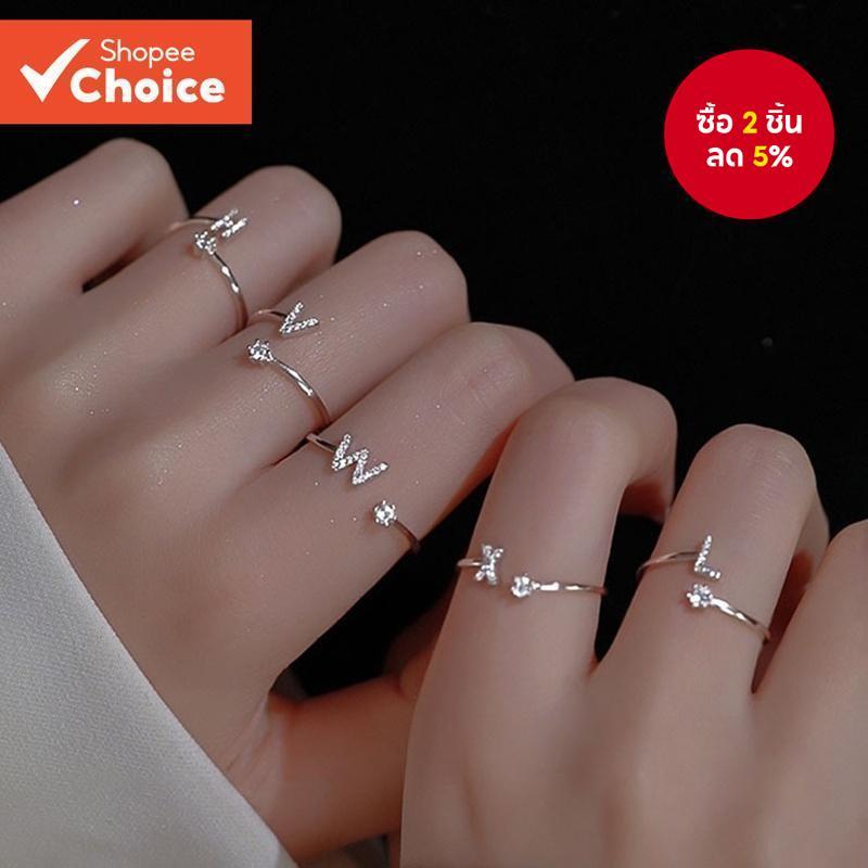 แหวนตัวอักษร AZ ปรับได้สีเงินอินเทรนด์พร้อมเพชร Micro Pave ของขวัญที่สมบูรณ์แบบสําหรับผู้หญิง