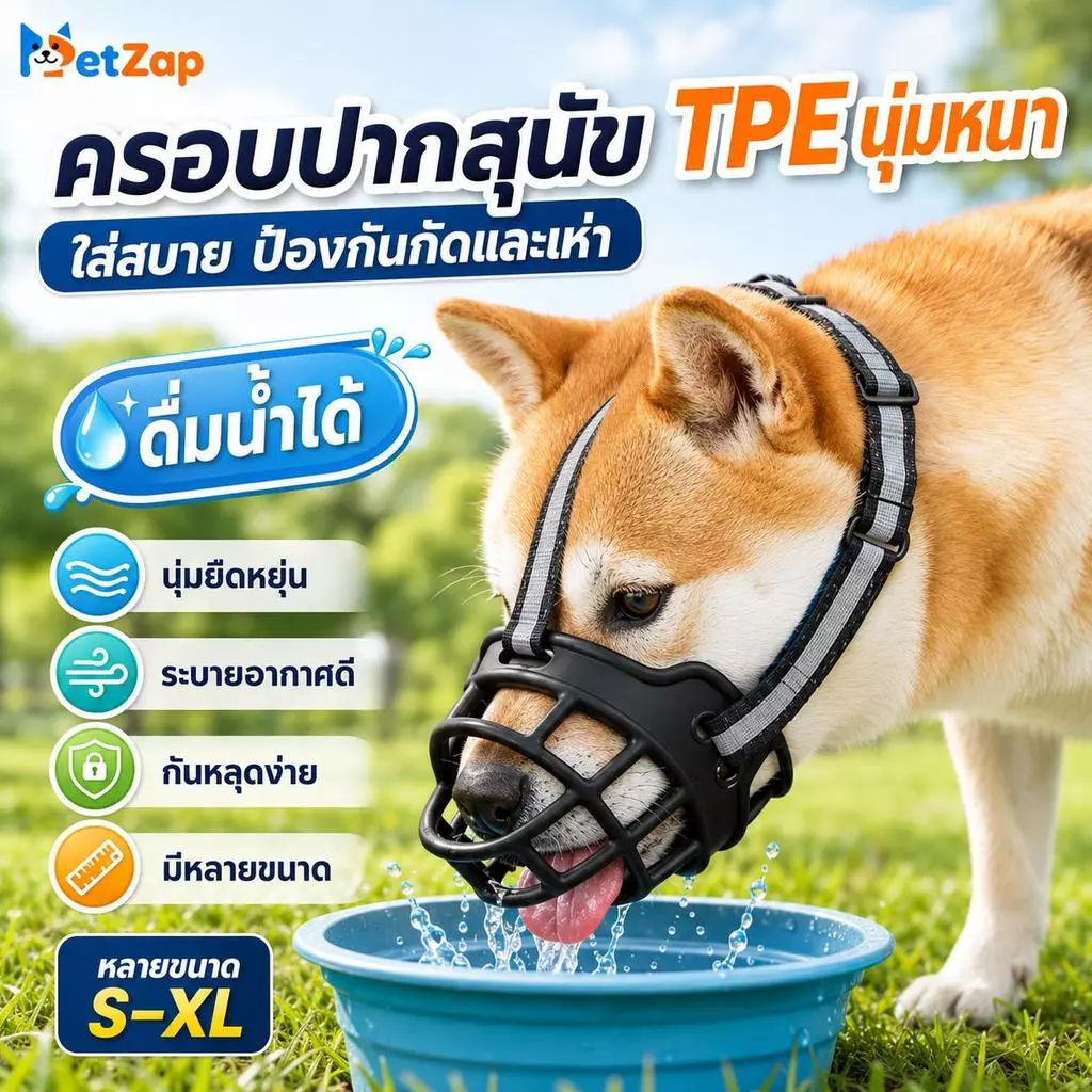 【PetZap】พร้อมส่ง COD ตะกร้อครอบปากหมา ตะกร้อครอบปากสุนัข ที่ครอบปากหมา ที่ครอบปากสุนัข สายรัดสะท้อนแสง กันกินผิดCW-079