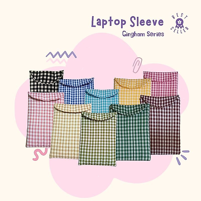 Laptop & Ipad Sleeve Gingham by Wearing Basita (กระเป๋าแล็ปท็อป / เคส Ipad / Puffy Muffy / กระเป๋า I