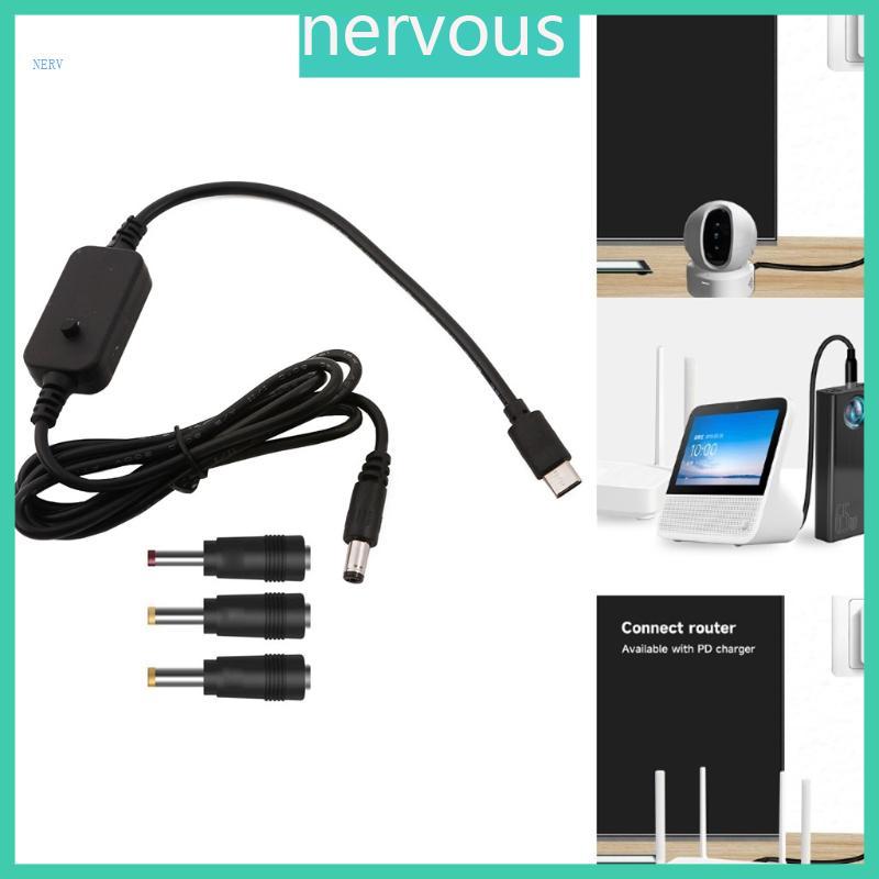 NERV USB C ถึง 2 5x0 7 มม.3 5x1 35 มม.4 0x1 7 5x2 1 มม.5V 9V 12V 15V 20V สายไฟ