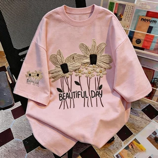 Basi💥เสื้อแฟชั่น เสื้อยืด oversize ผ้าฝ้าย100% ไม่ต้องรีดผ้า สวมใส่สบาย ผ้านิ่ม ลาย "BEAUTIFUL DAY"