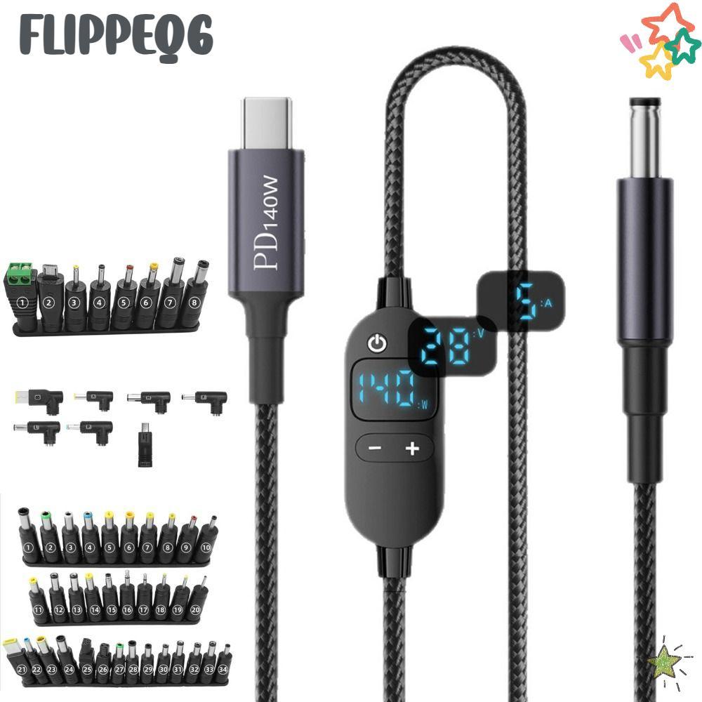 FLIPPEQ6 สายอะแดปเตอร์ USB C ถึง DC PD, พร้อม 28/34 เคล็ดลับเชื่อมต่อ 5 V/9 V/12 V/15 V/20 V Type-C ถึง DC Power Cord, Fast Charging Universal Digital Display Power Converter กล้องแล็ปท็อป