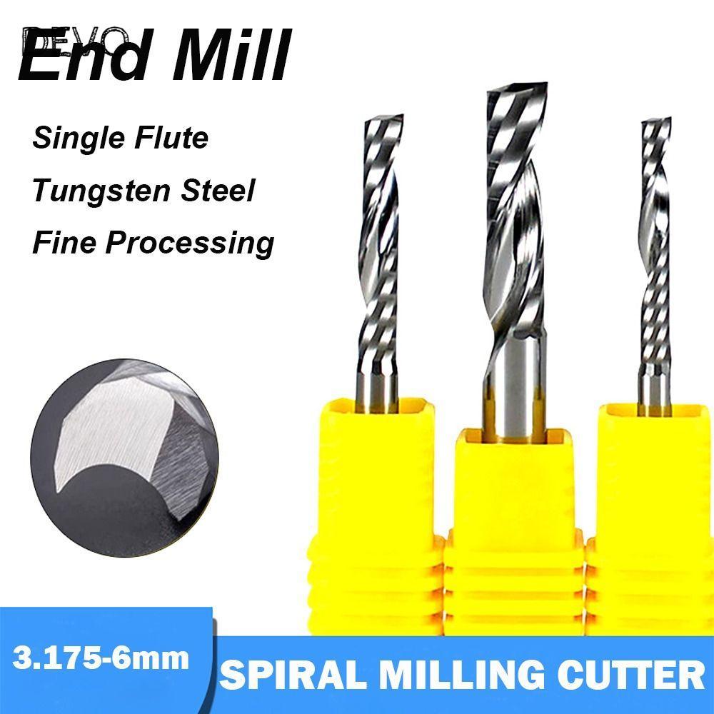 DEVO End Mill, เครื่องตัดมิลลิ่งทังสเตนคาร์ไบด์ขลุ่ยเดียว, 3.175/4/6mm Shank Spiral Endmill