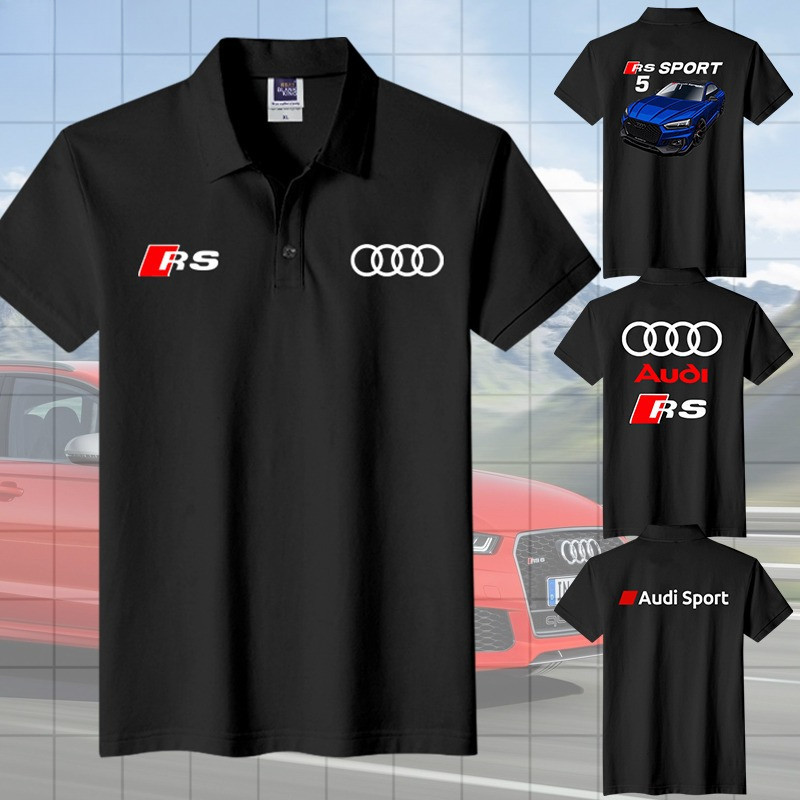เสื้อโปโลพิมพ์ลาย Audi RS Sport Series เสื้อลำลองลายรถยนต์ ผ้าฝ้าย 100% คอปกพับลง มีไซส์ S-3XL