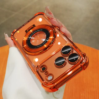 หรูหรากันกระแทกไฟฟ้าซีดีแบบยึดเคสโทรศัพท์แม่เหล็กโปร่งใส,เหมาะสําหรับiPhone 17/16/15/14/13/12/11 Pro Max Plus 17e Airเคสโทรศัพท์พร้อมขายึด,กันกระแทก