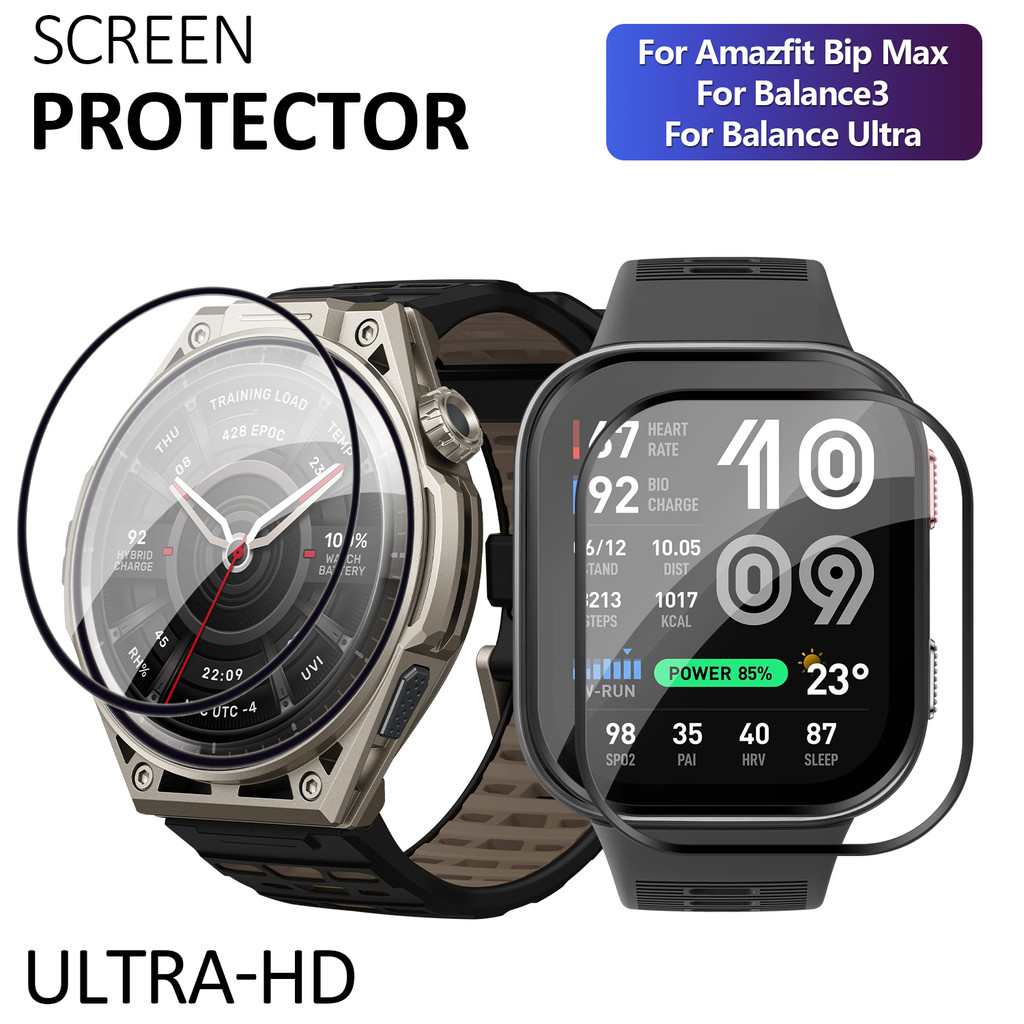 สําหรับ Amazfit Bip Max/Balance 3/Ultra Screen Protector PMMA Silk Print Curved Edge Film & Soft Hydrogel ฟิล์มป้องกัน