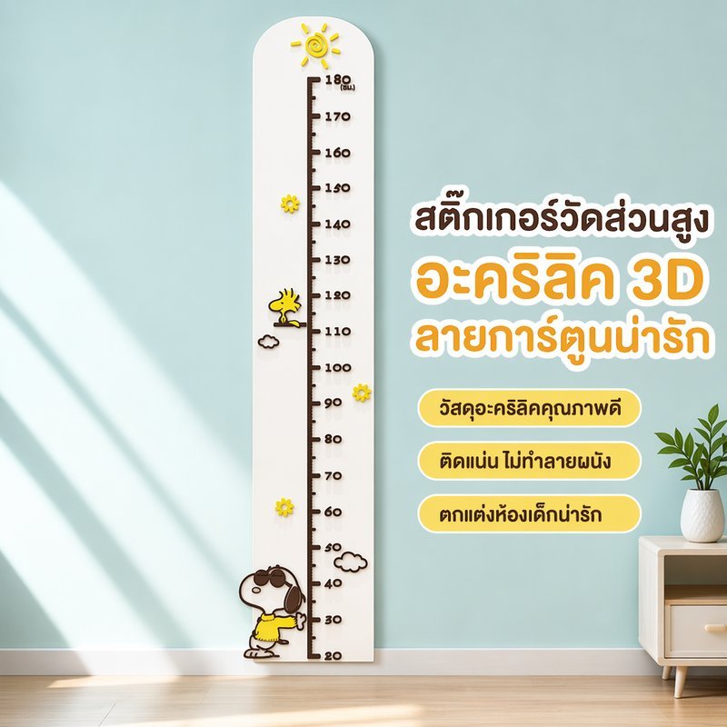 ที่วัดส่วนสูงเด็ก สติ๊กเกอร์ติดผนัง อะคริลิค 3 มิติ วัดความสูง แต่งห้อง เด็ก ผู้ใหญ่ กาวในตัว