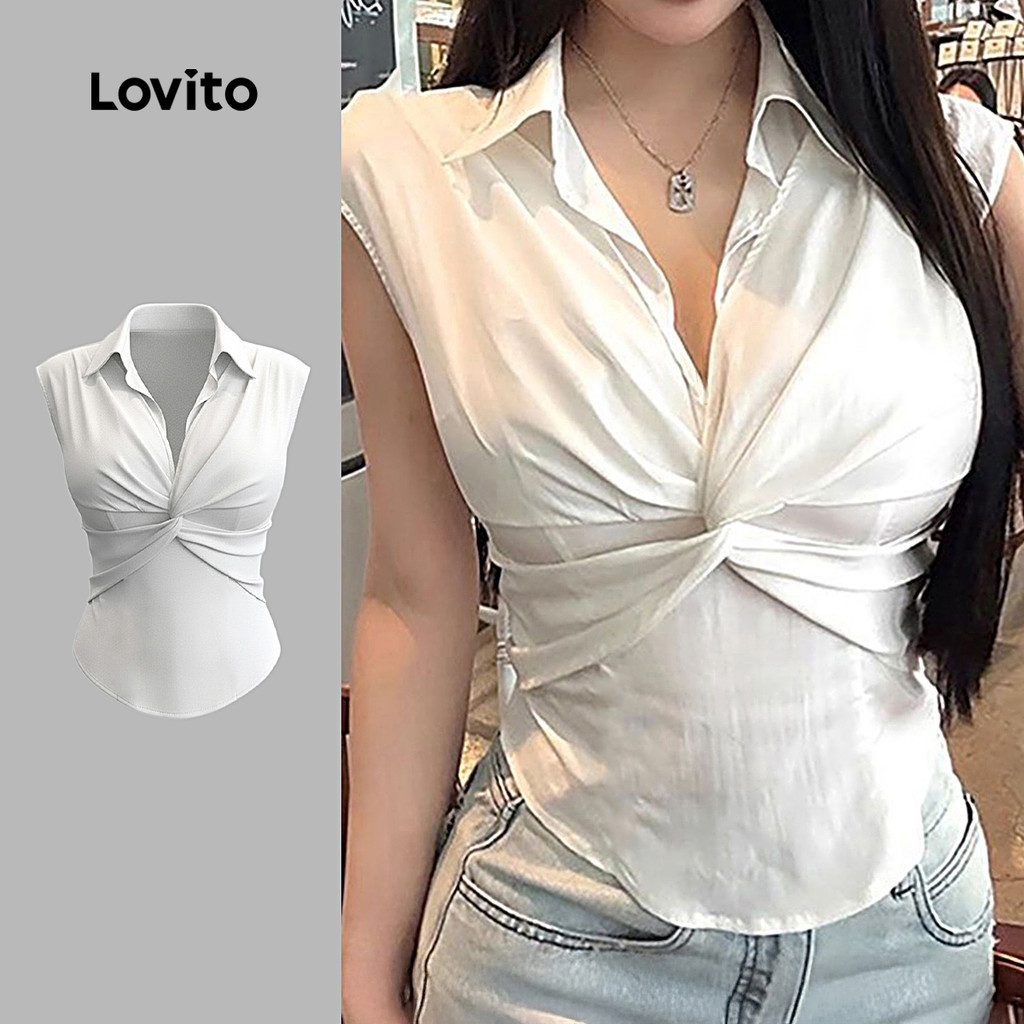Lovito Casual เสื้อเชิ้ตผู้หญิงลายลูกไม้สําหรับฤดูใบไม้ผลิ/ฤดูร้อน LK3LD362